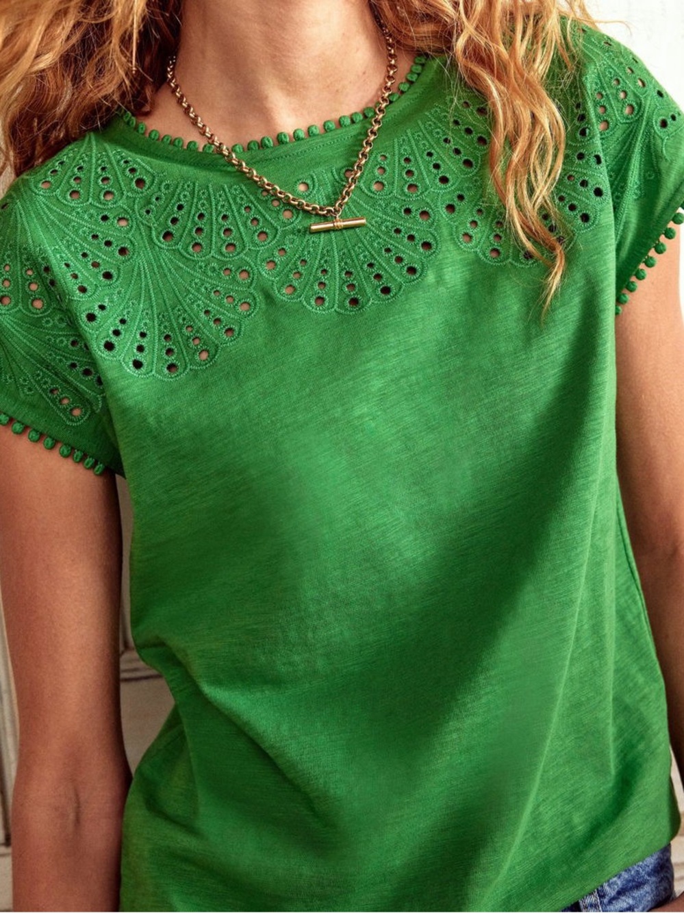 Boden Anya Broderie T-shirt Green Size 12 - Picture 4 of 9